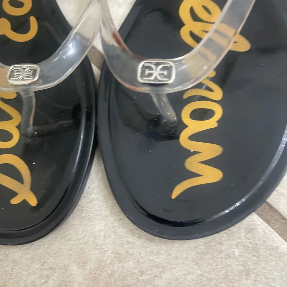 Sam Edelman Gekko Black Clear Jelly Thong Sandals Womens 10 Flat Summer Beach